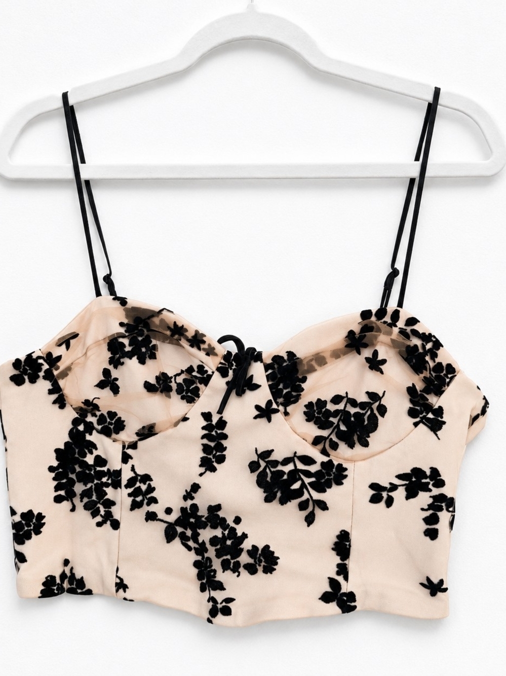 Zara Crop Top Black Floral Beige/Black Size L NWT
